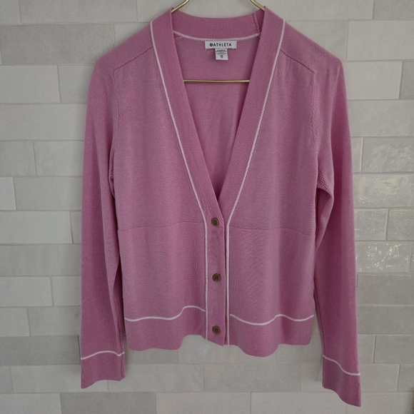 Athleta Lightweight Merino Wool Lyocell Button Cardigan Sweater Quartz Pink XS - Picture 2 of 8
